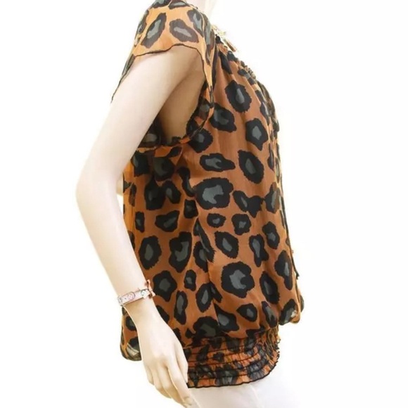Women’s Plus Size Faux Silk Chiffon Off-Shoulder Lined Animal Peasant Blouse- 3X - Picture 2 of 3